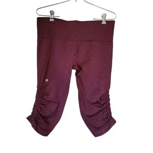 Lululemon Flow and Go Ruched Crop Leggings in Mulberry, Size 10